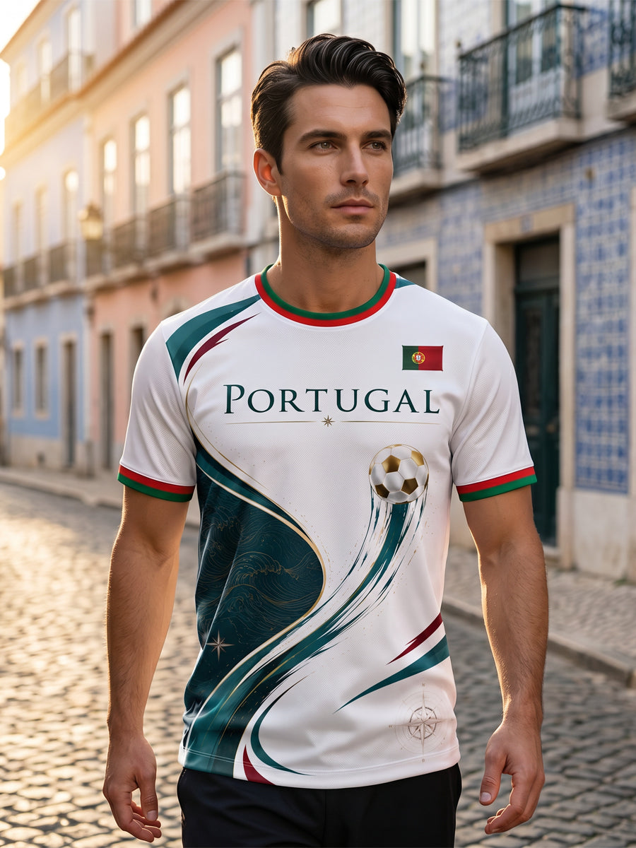 Camiseta com estampa artística de torcida para jogos de futebol da seleção portuguesa masculina