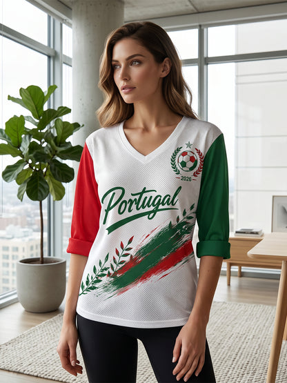 Mulheres Portugal Futebol Jogo Cheering Art Print V-Neck Top