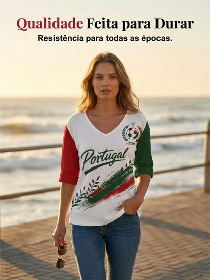 Mulheres Portugal Futebol Jogo Cheering Art Print V-Neck Top