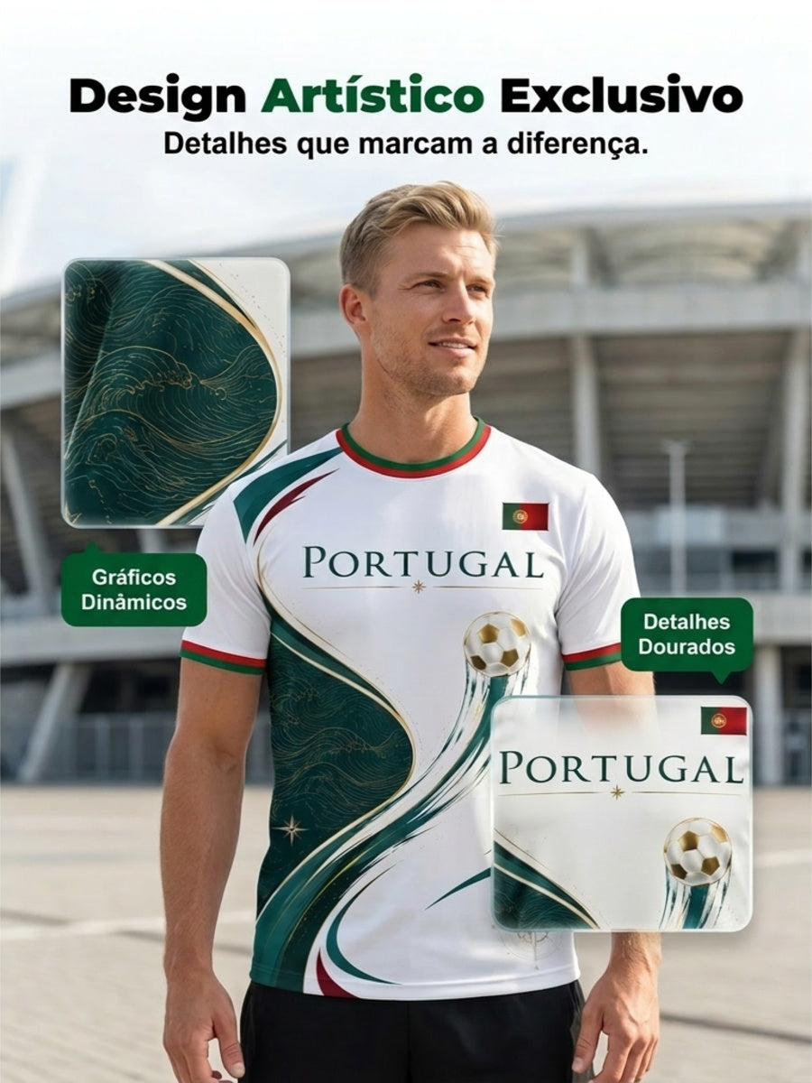 Camiseta com estampa artística de torcida para jogos de futebol da seleção portuguesa masculina