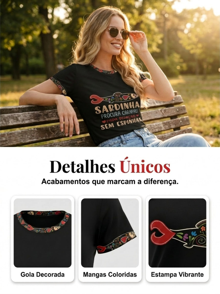 Women's Santos Populares Sardinha Art Impresso T-Shirt
