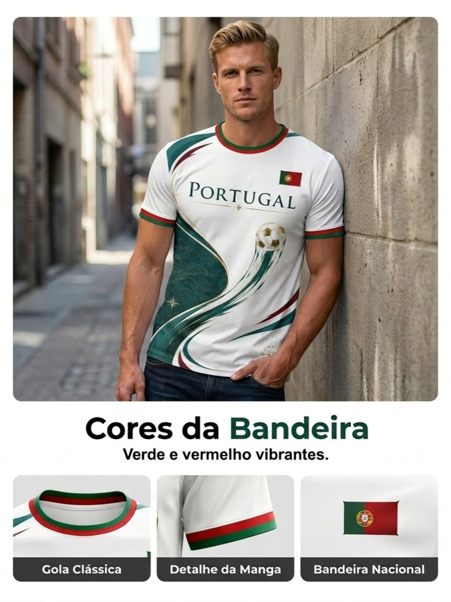 Camiseta com estampa artística de torcida para jogos de futebol da seleção portuguesa masculina