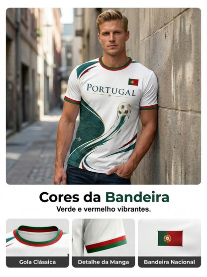 Camiseta com estampa artística de torcida para jogos de futebol da seleção portuguesa masculina