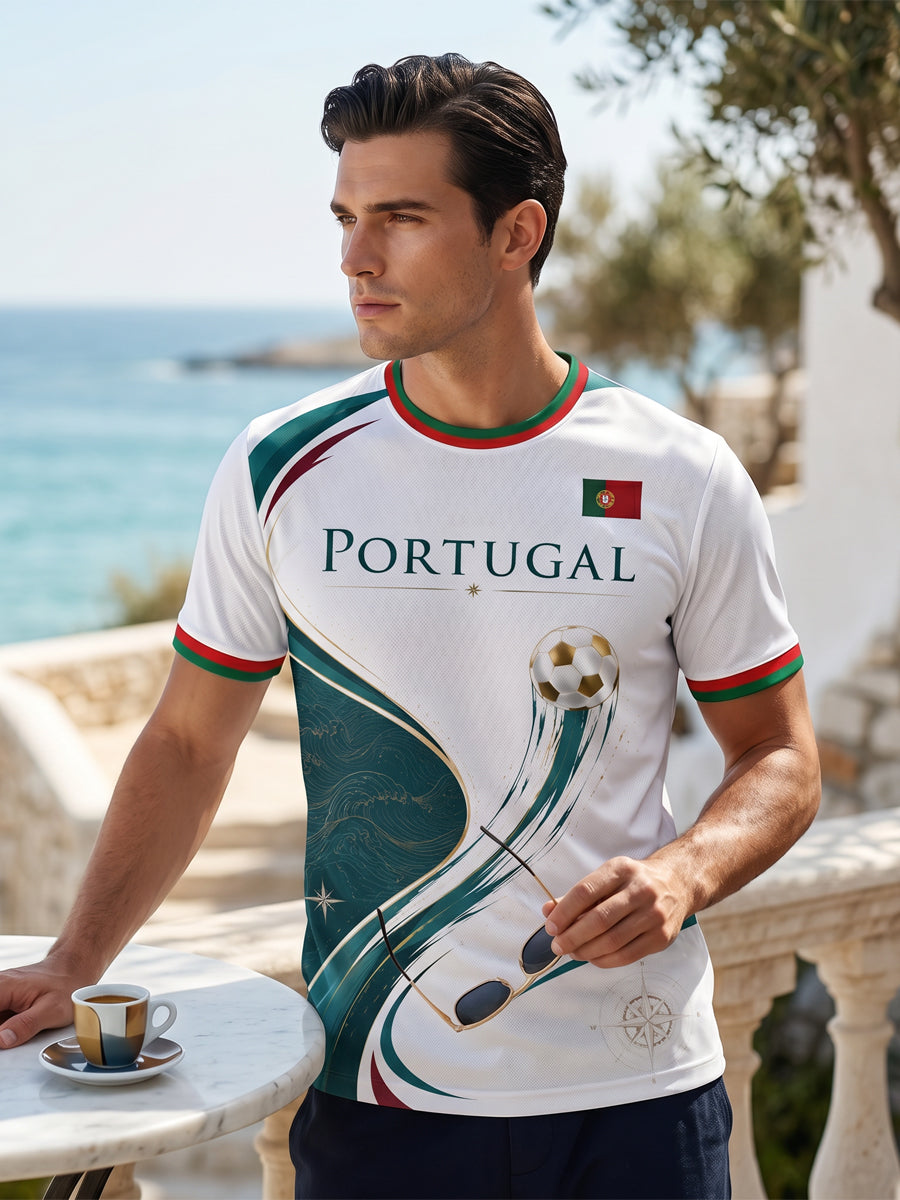 Camiseta com estampa artística de torcida para jogos de futebol da seleção portuguesa masculina