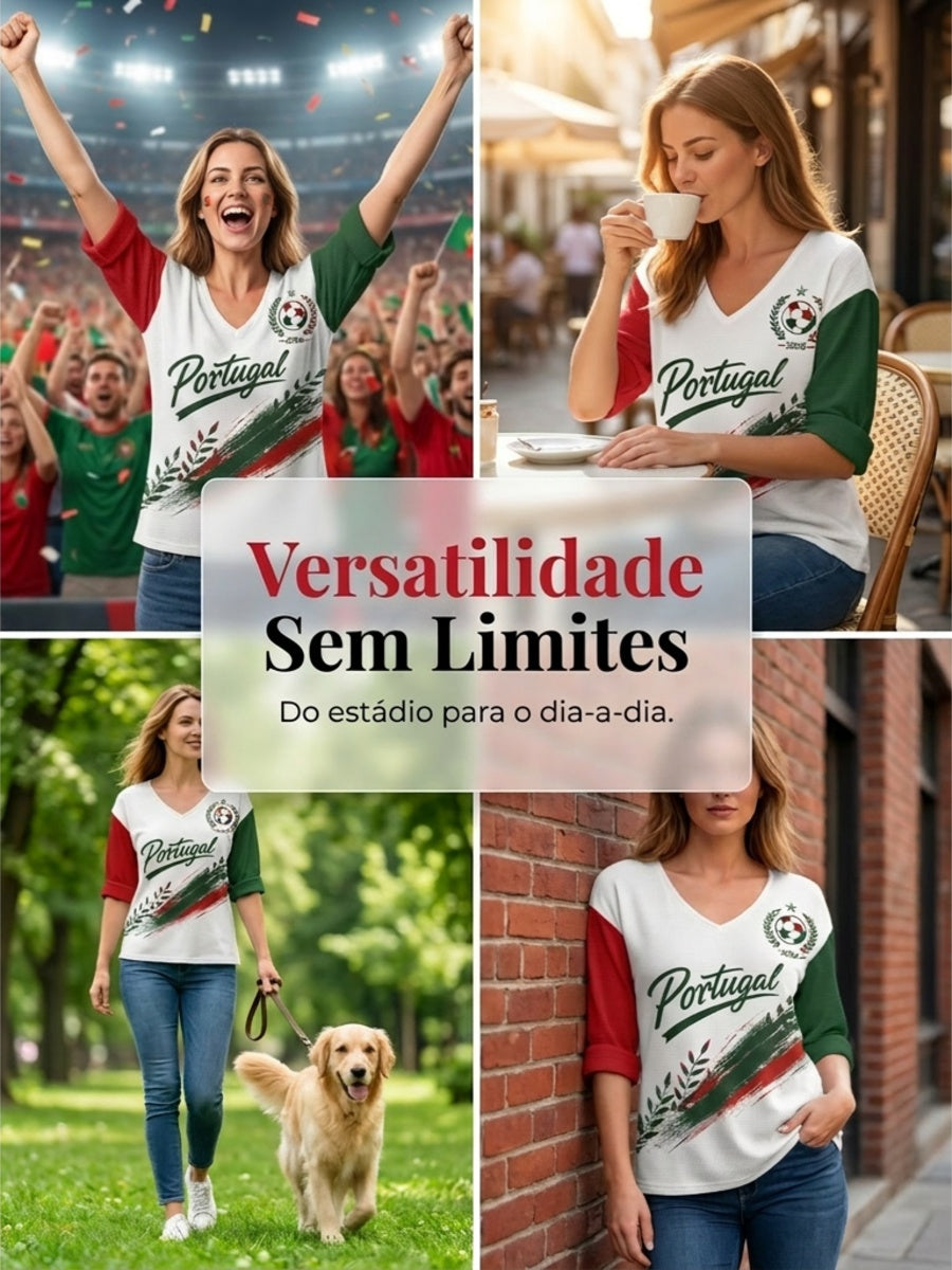 Mulheres Portugal Futebol Jogo Cheering Art Print V-Neck Top
