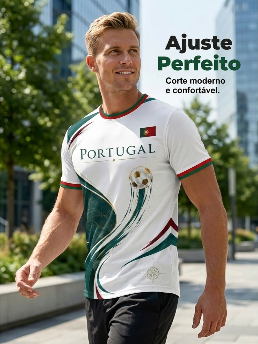 Camiseta com estampa artística de torcida para jogos de futebol da seleção portuguesa masculina