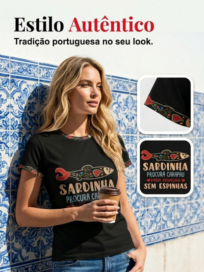 Women's Santos Populares Sardinha Art Impresso T-Shirt