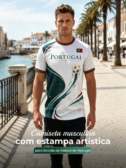 Camiseta com estampa artística de torcida para jogos de futebol da seleção portuguesa masculina