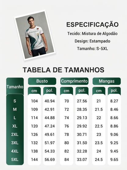Camiseta com estampa artística de torcida para jogos de futebol da seleção portuguesa masculina