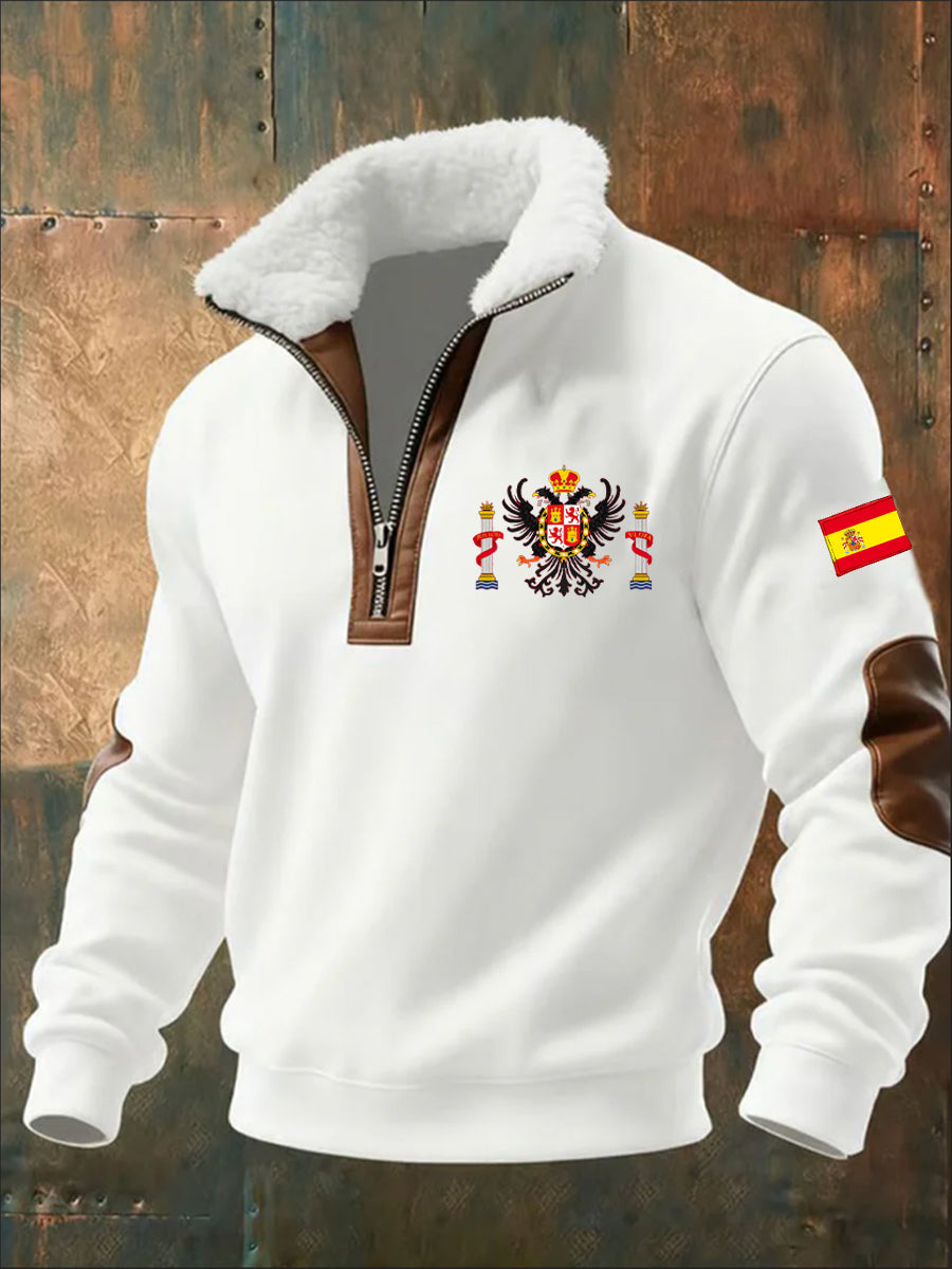 Moda retro moletom Casual Half-Zip masculino com gola de pele