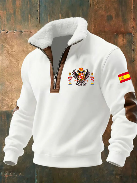 Moda retro moletom Casual Half-Zip masculino com gola de pele