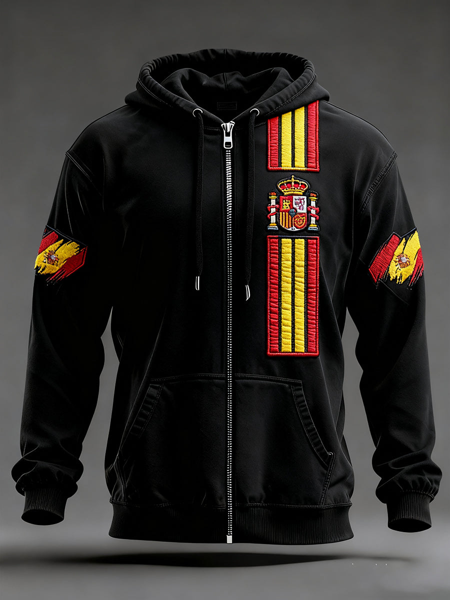 Bandeira de Espanha masculina impressa Zip-Up Hoodie