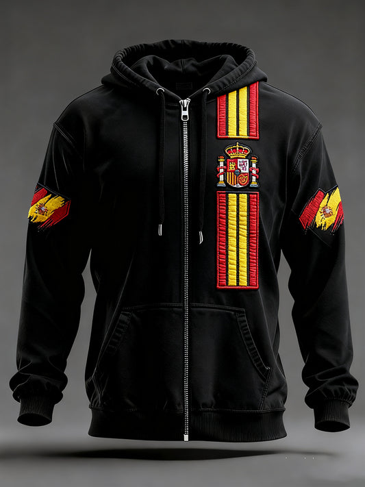 Bandeira de Espanha masculina impressa Zip-Up Hoodie