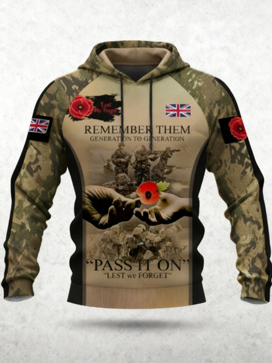 Homens 11 Novembro Remembrance Day LEST NÓS ESQUECEMOS Poppy Remembrance Hoodie