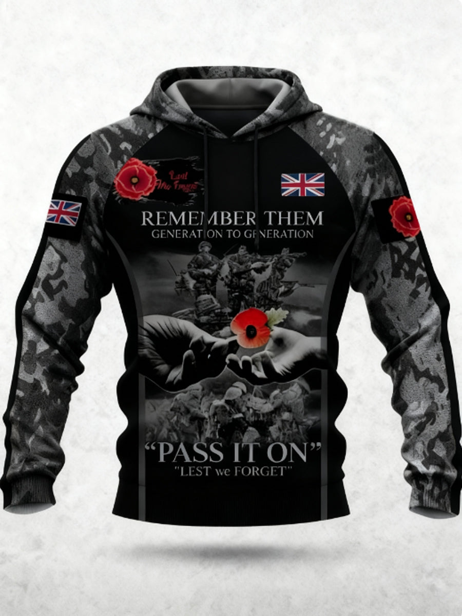 Homens 11 Novembro Remembrance Day LEST NÓS ESQUECEMOS Poppy Remembrance Hoodie
