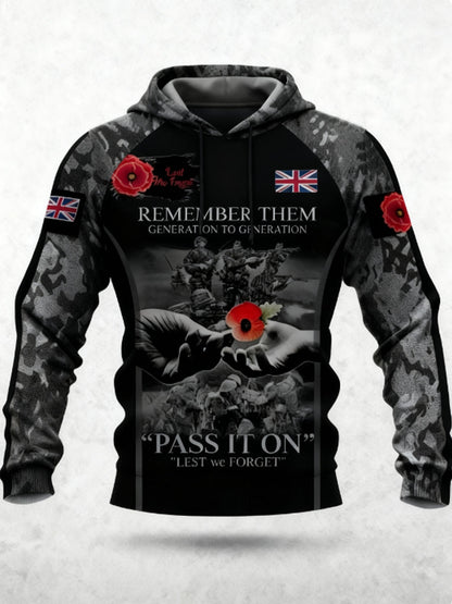 Homens 11 Novembro Remembrance Day LEST NÓS ESQUECEMOS Poppy Remembrance Hoodie