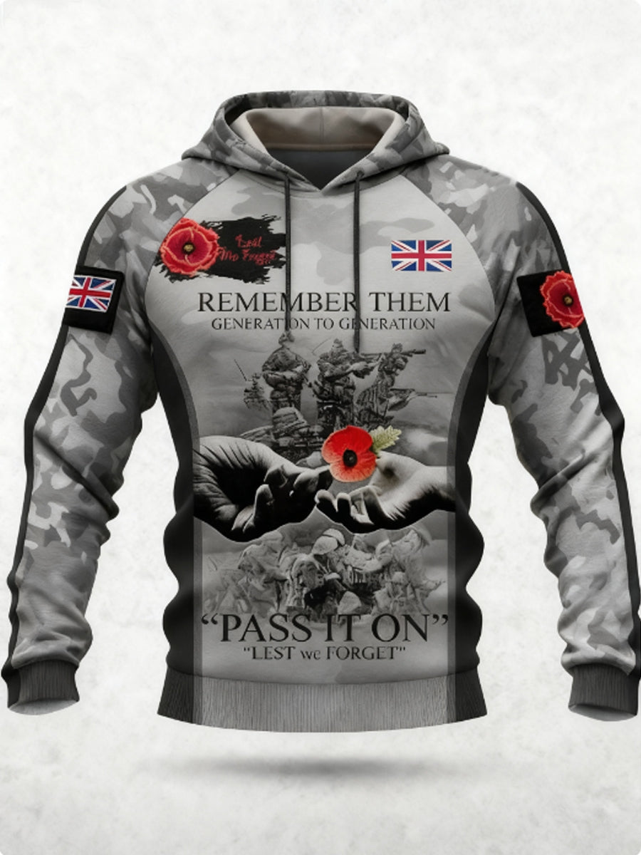 Homens 11 Novembro Remembrance Day LEST NÓS ESQUECEMOS Poppy Remembrance Hoodie