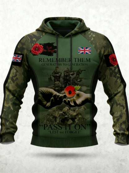 Homens 11 Novembro Remembrance Day LEST NÓS ESQUECEMOS Poppy Remembrance Hoodie