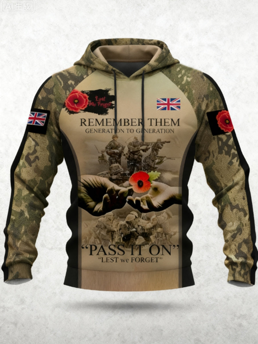 Homens 11 Novembro Remembrance Day LEST NÓS ESQUECEMOS Poppy Remembrance Hoodie