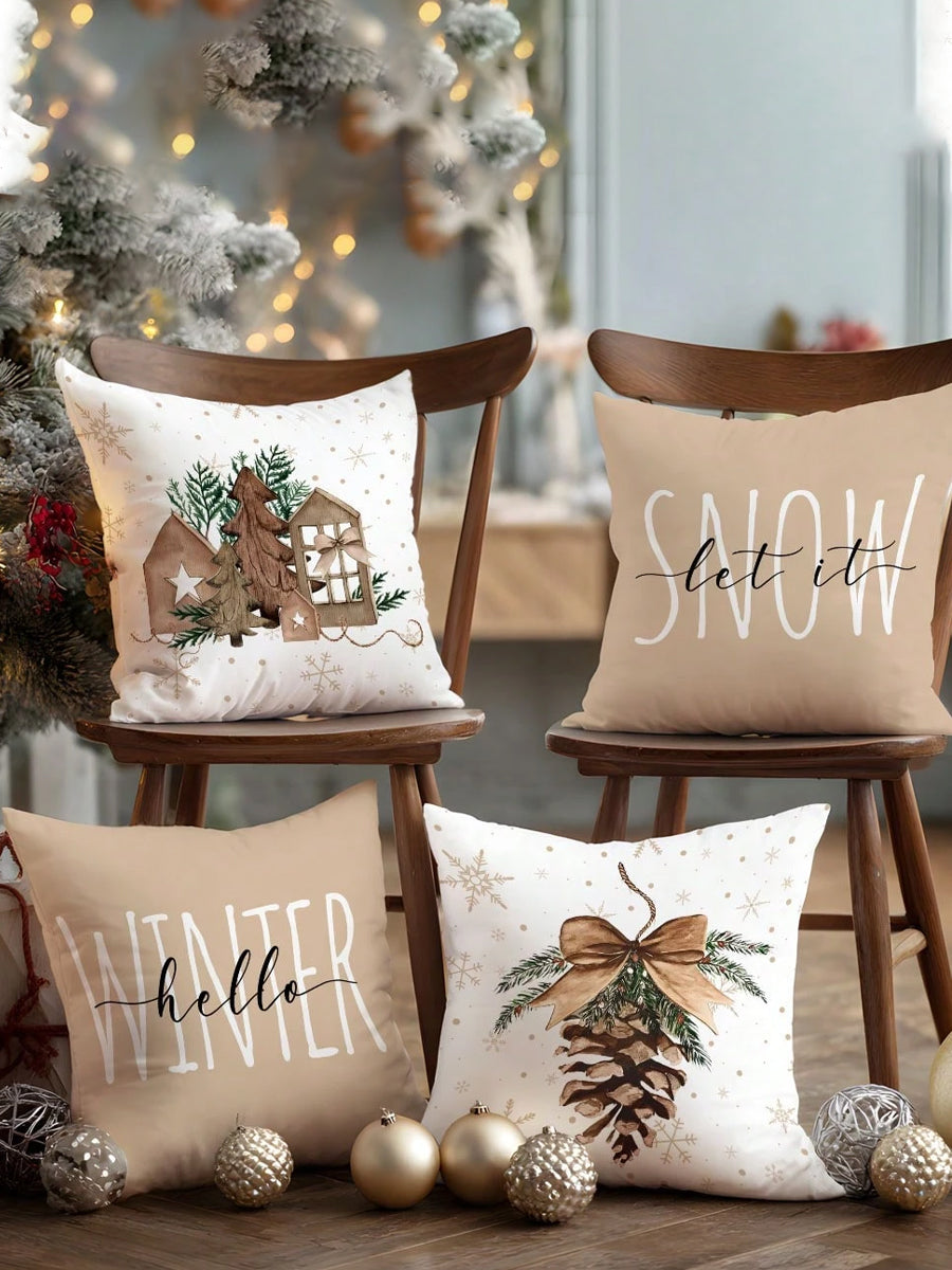 Vintage Natal Arte Impressão Fronhas 4 Peças Travesseiro Inserções Não Incluídas