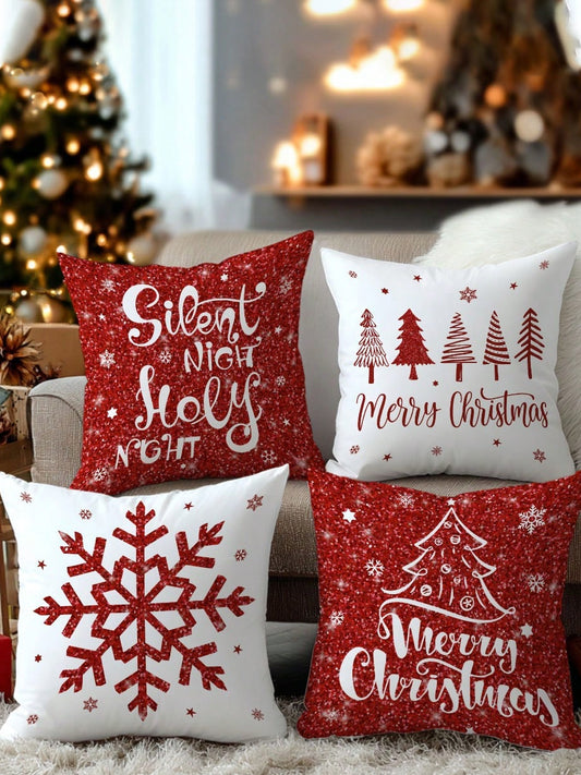 Vintage Natal Arte Impressão Fronhas 4 Peças Travesseiro Inserções Não Incluídas