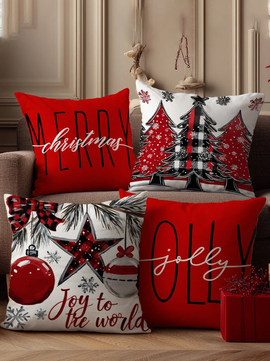 Vintage Natal Arte Impressão Fronhas 4 Peças Travesseiro Inserções Não Incluídas