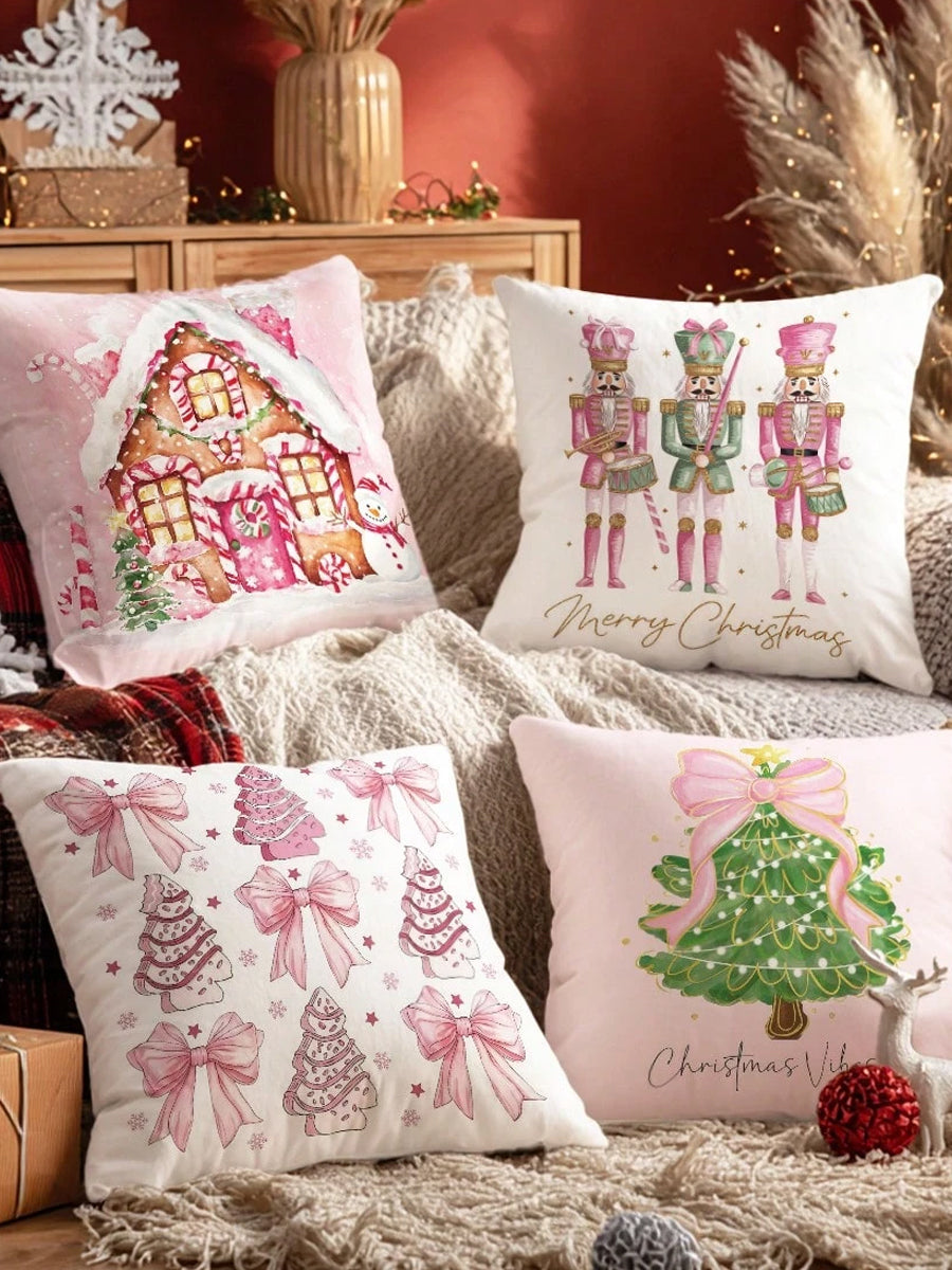 Vintage Natal Arte Impressão Fronhas 4 Peças Travesseiro Inserções Não Incluídas