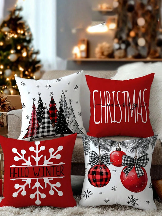 Vintage Natal Arte Impressão Fronhas 4 Peças Travesseiro Inserções Não Incluídas