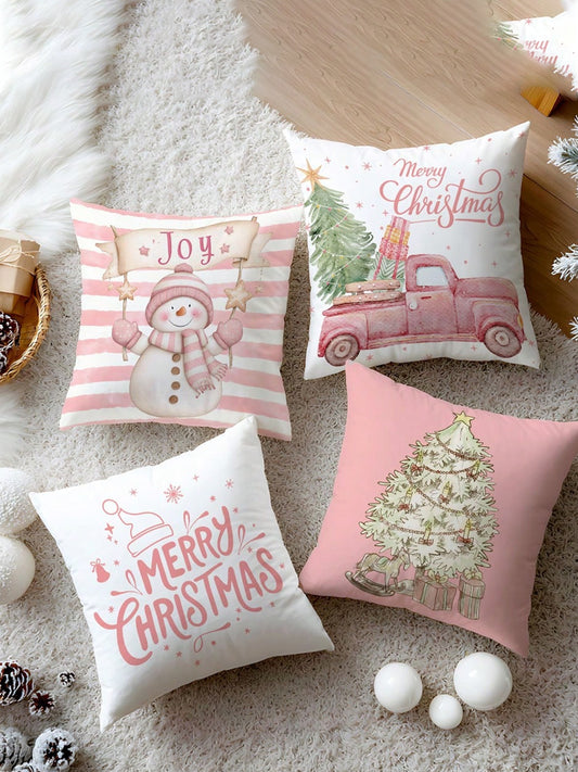 Vintage Natal Arte Impressão Fronhas 4 Peças Travesseiro Inserções Não Incluídas