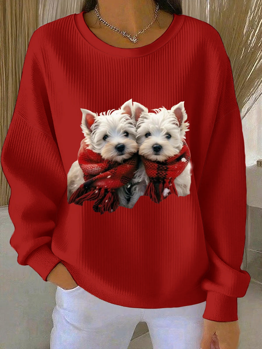 West Highland branco Terrier Westie Natal feminino com nervuras moletom com gola redonda