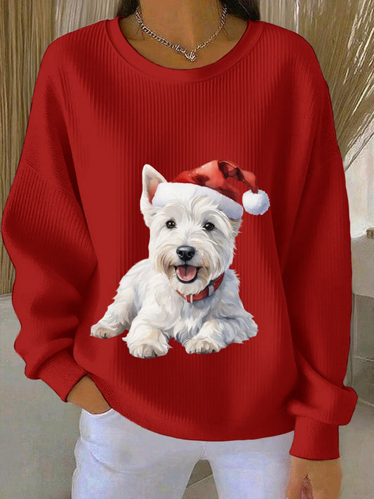West Highland branco Terrier Westie Natal feminino com nervuras moletom com gola redonda