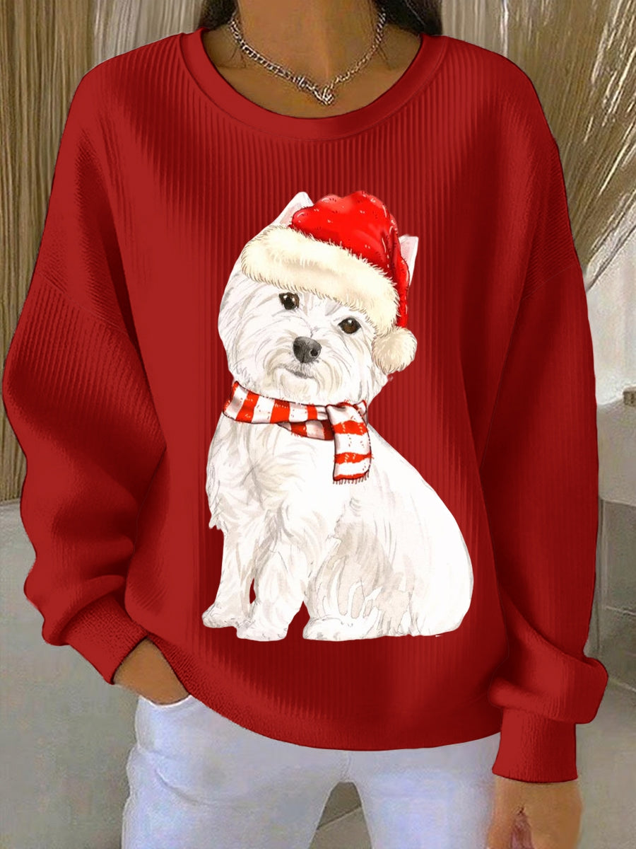 West Highland branco Terrier Westie Natal feminino com nervuras moletom com gola redonda