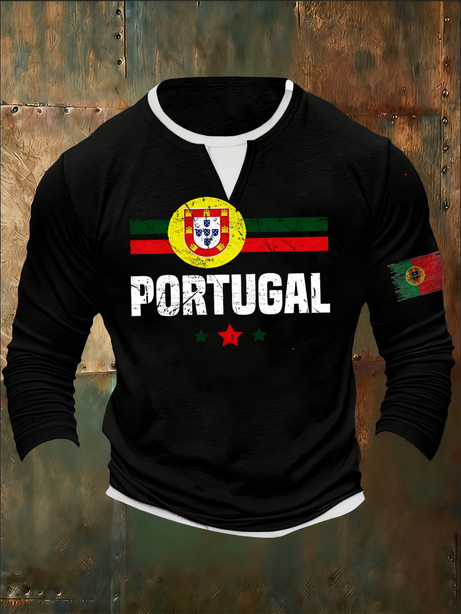 Camiseta Masculina Portuguesa Estampada Casual de Manga Longa