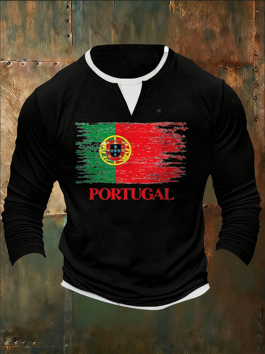 Camiseta Masculina Portuguesa Estampada Casual de Manga Longa