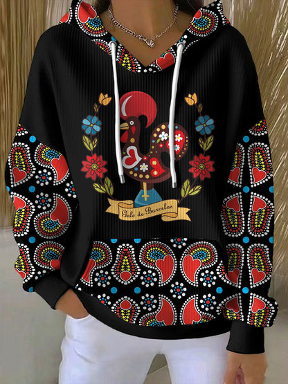 Bandeira de Portugal Feminino Arte Barcelos Galo Impresso Hoodie