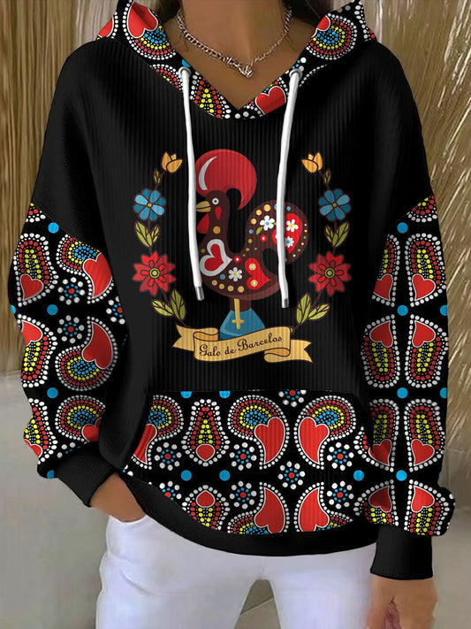 Bandeira de Portugal Feminino Arte Barcelos Galo Impresso Hoodie