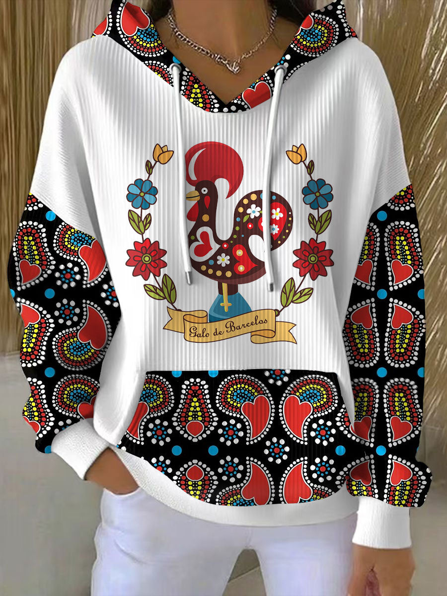 Bandeira de Portugal Feminino Arte Barcelos Galo Impresso Hoodie