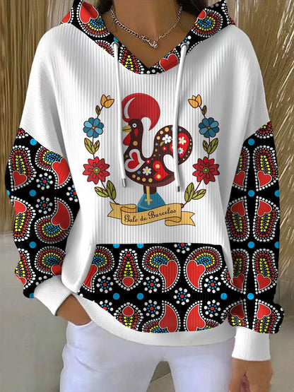 Bandeira de Portugal Feminino Arte Barcelos Galo Impresso Hoodie