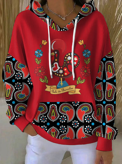 Bandeira de Portugal Feminino Arte Barcelos Galo Impresso Hoodie