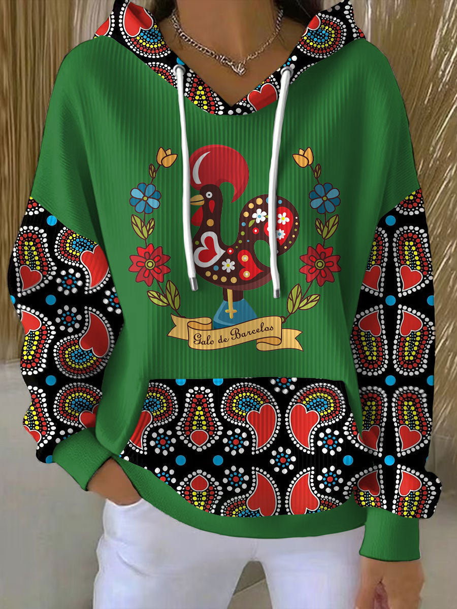 Bandeira de Portugal Feminino Arte Barcelos Galo Impresso Hoodie
