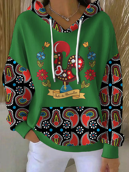 Bandeira de Portugal Feminino Arte Barcelos Galo Impresso Hoodie