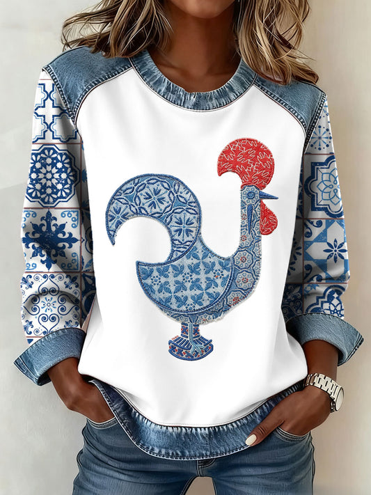 Bandeira Feminina de Portugal Arte Barcelos Galo Impresso Camisola