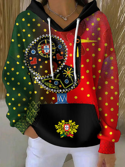 Bandeira de Portugal Feminino Arte Barcelos Galo Impresso Hoodie