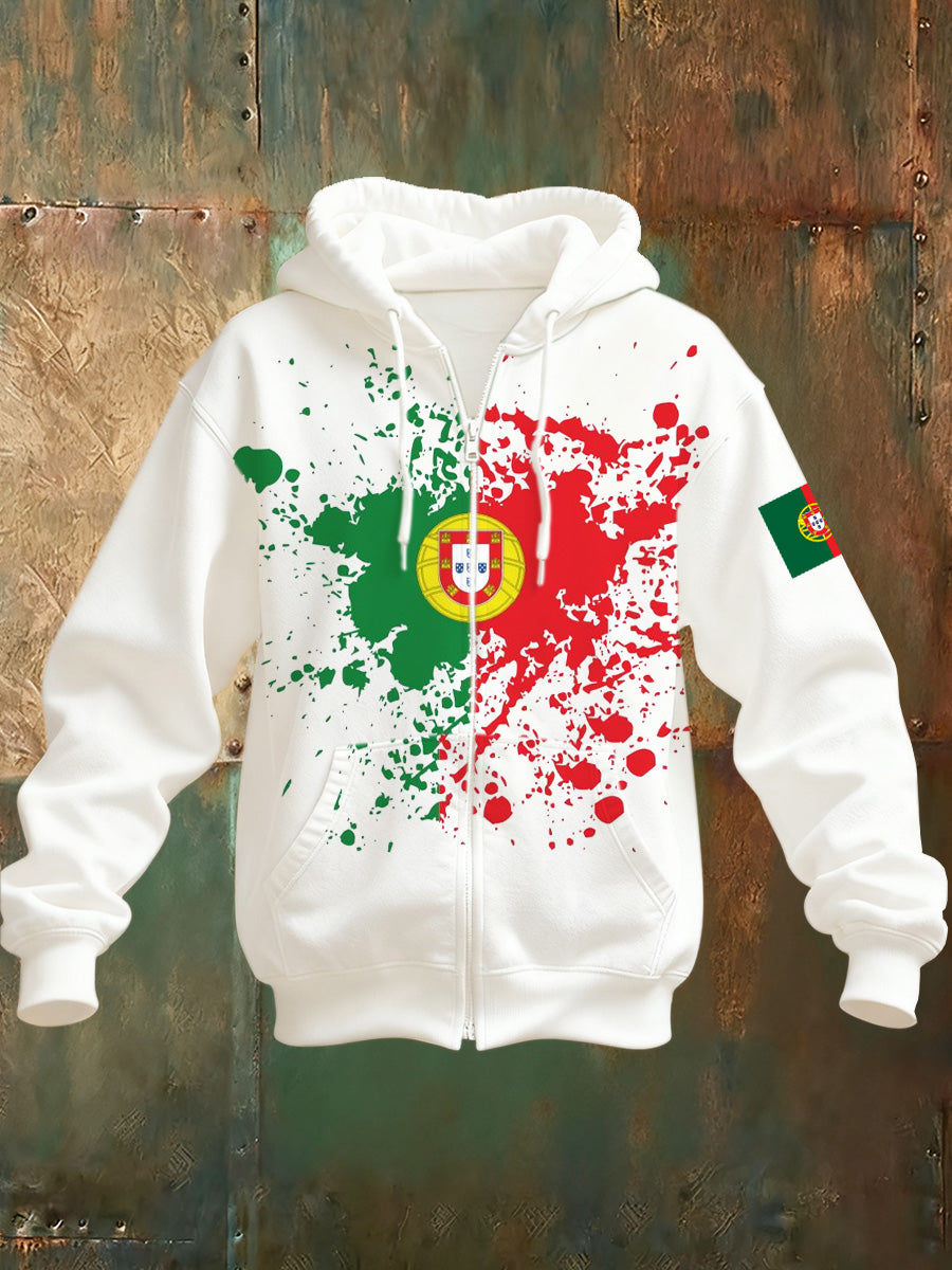 Casaco com capuz manga longa estampado português masculino