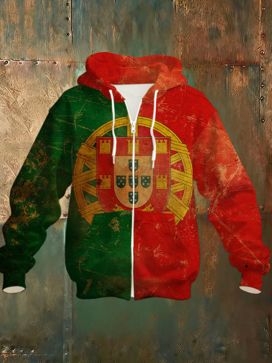 Casaco com capuz manga longa estampado português masculino