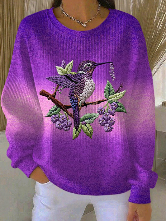 Colibri roxo gradiente Floral impressão Casual moletom feminino