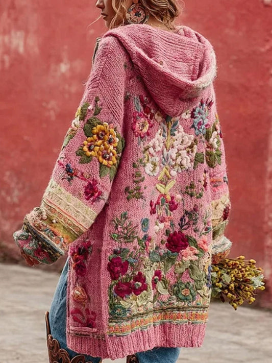 Consciência do câncer de mama feminino Floral botão Cardigan camisola com capuz