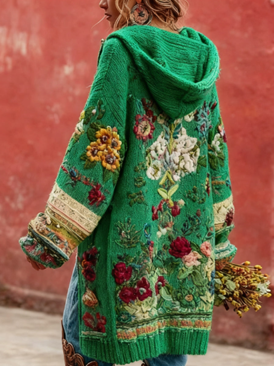 Consciência do câncer de mama feminino Floral botão Cardigan camisola com capuz