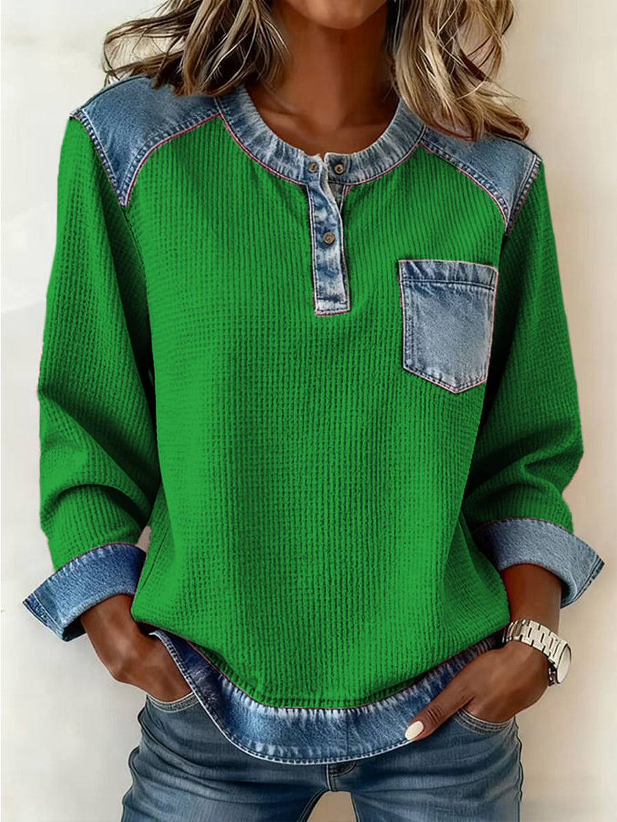 Moda feminina Patchwork Design Cozy Top