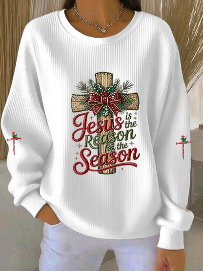 Jesus das mulheres é a razão para a temporada moletom com nervuras cruz gola redonda